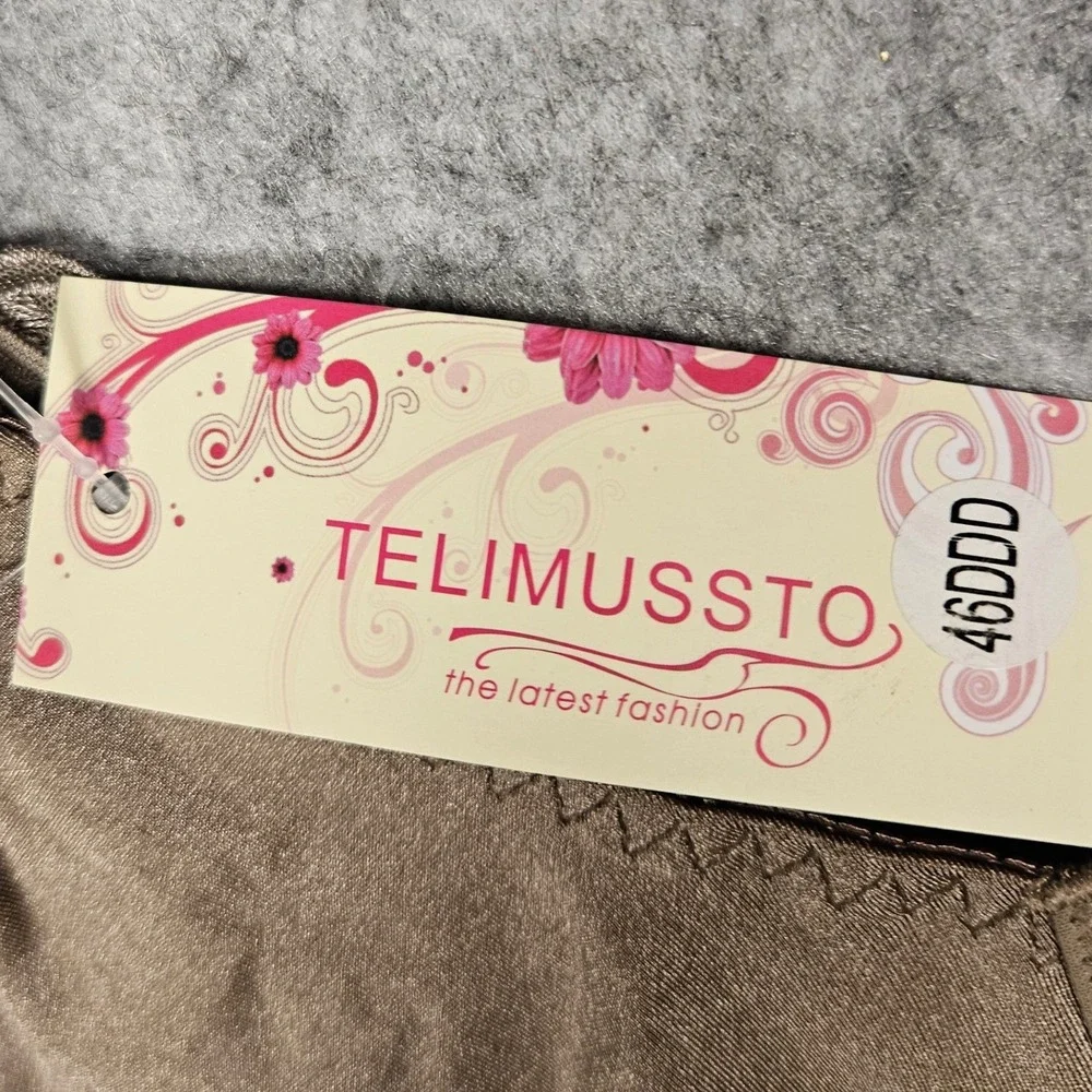 TELIMUSSTO Womens Brown Lace Embroidered Underwire Bra Comfort Support Sz 46DDD